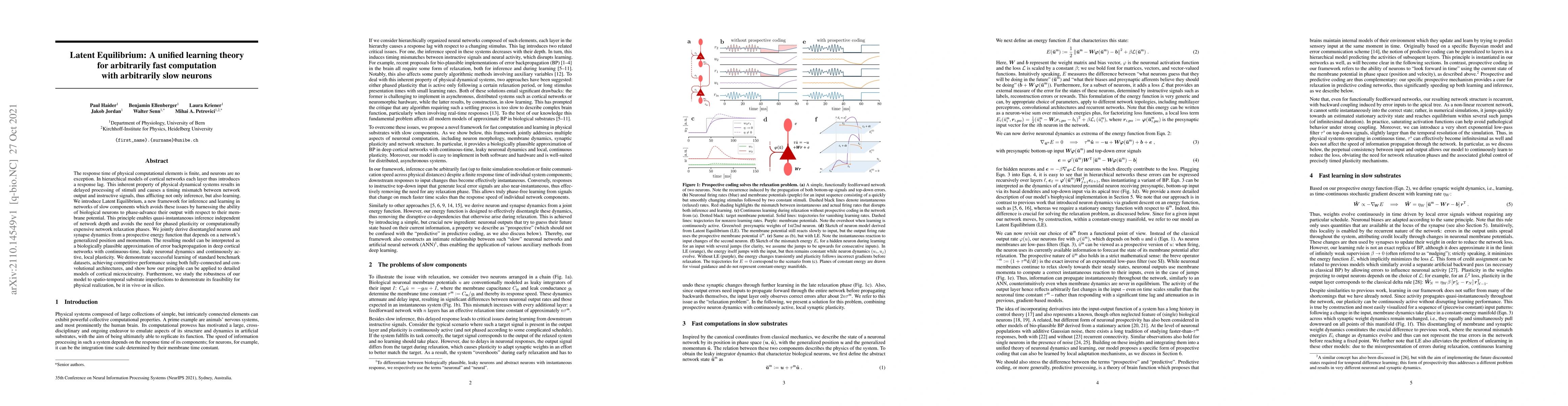 Thumbnail for Latent Equilibrium: A unified learning theory for arbitrarily fast
  computation with arbitrarily slow neurons