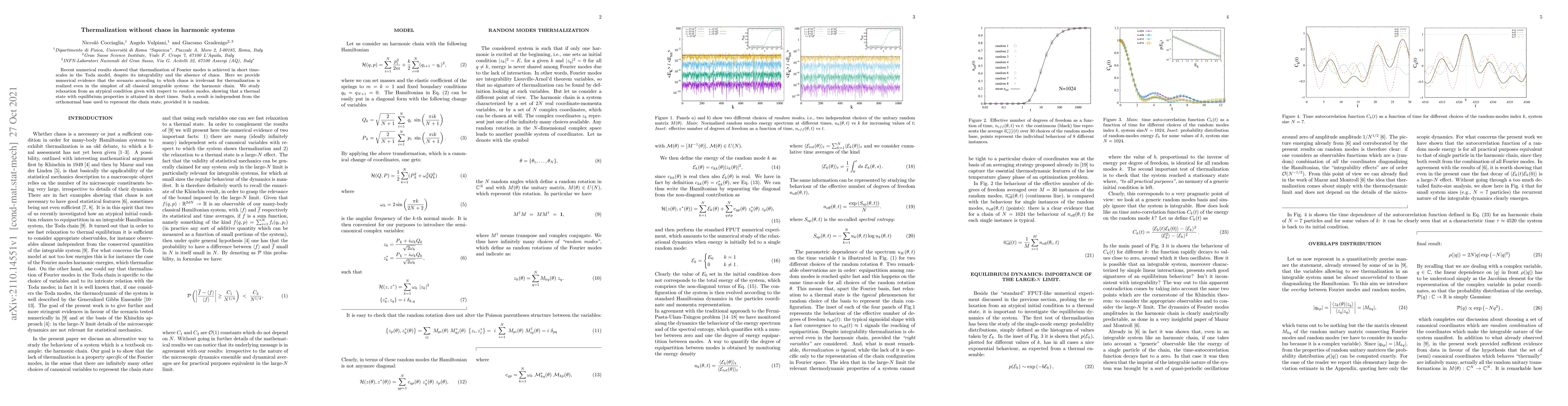 Thumbnail for Thermalization without chaos in harmonic systems