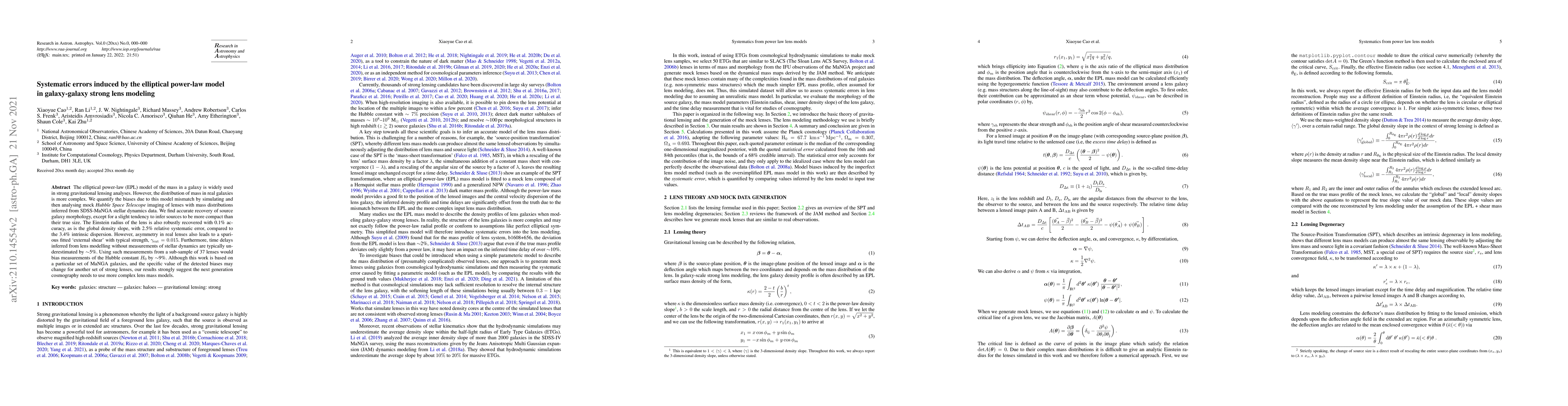 Thumbnail for Systematic errors induced by the elliptical power-law model in
  galaxy-galaxy strong lens modeling