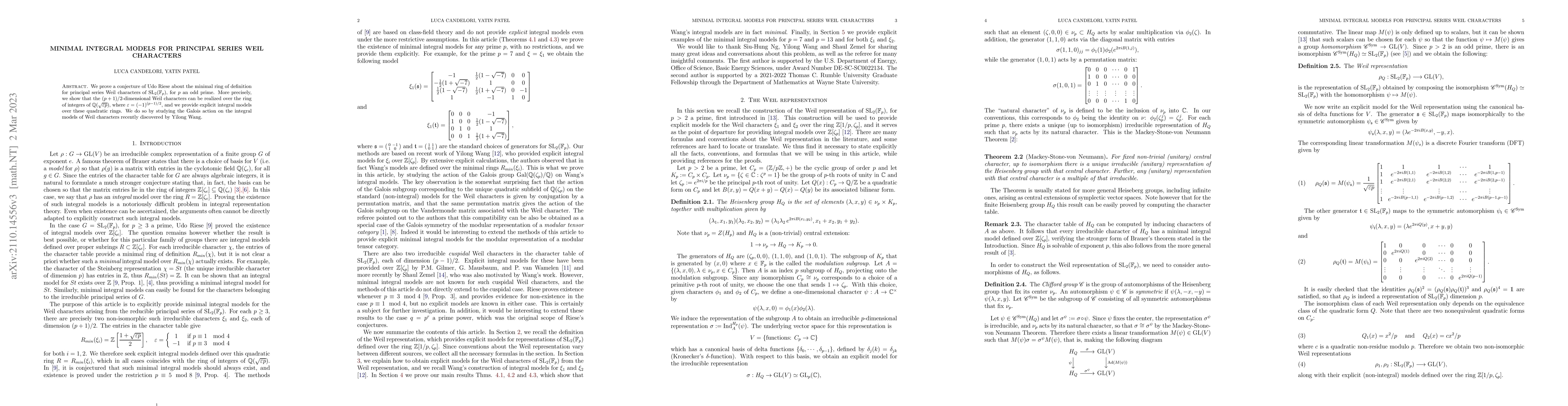 Thumbnail for Minimal Integral Models for Principal Series Weil Characters