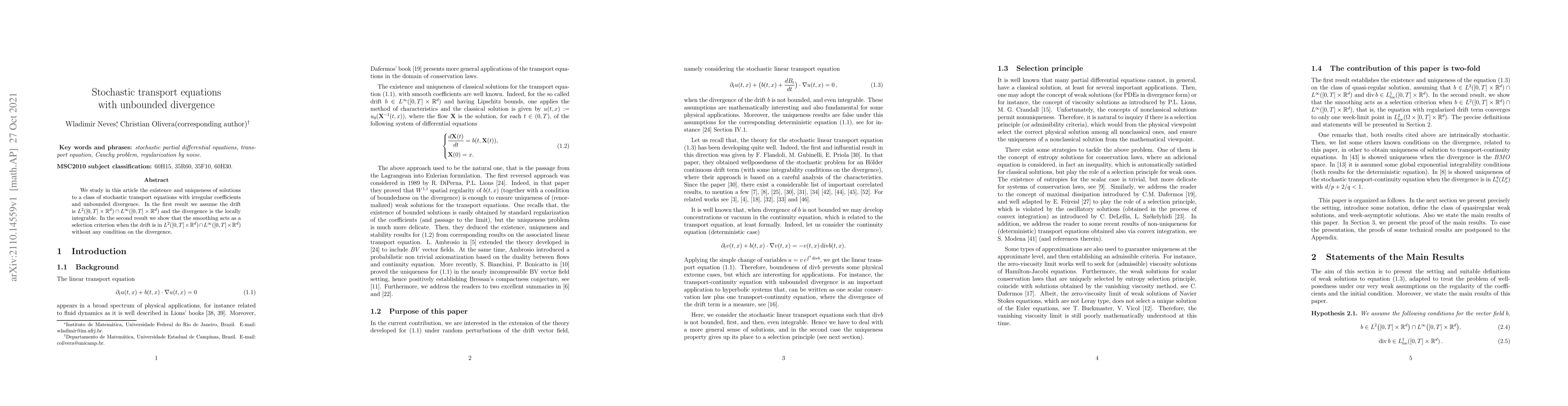 Thumbnail for Stochastic transport equations with unbounded divergence