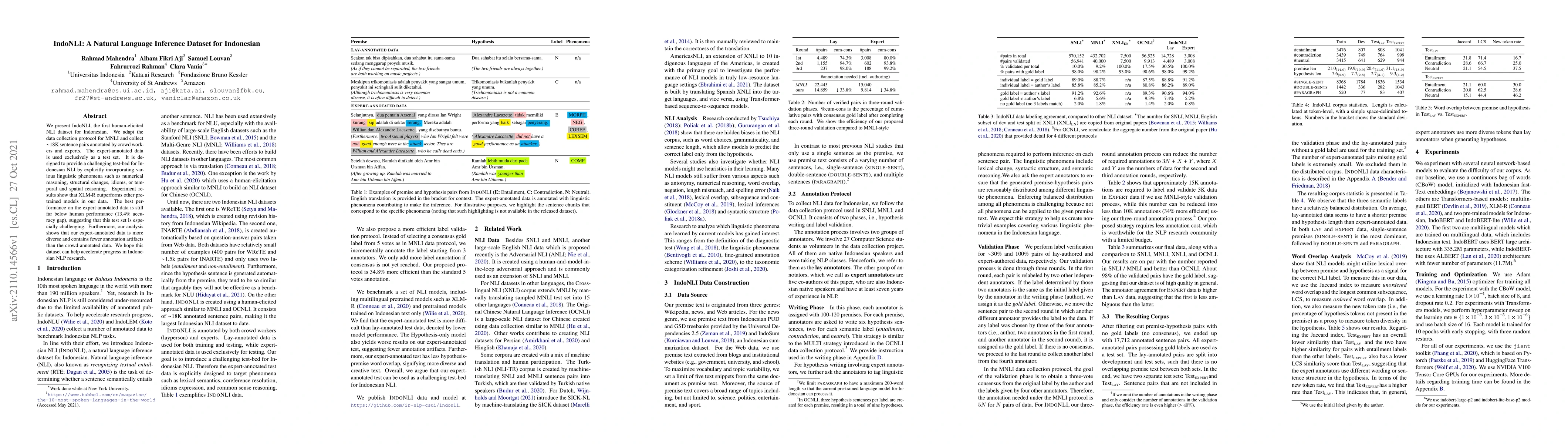 Thumbnail for IndoNLI: A Natural Language Inference Dataset for Indonesian