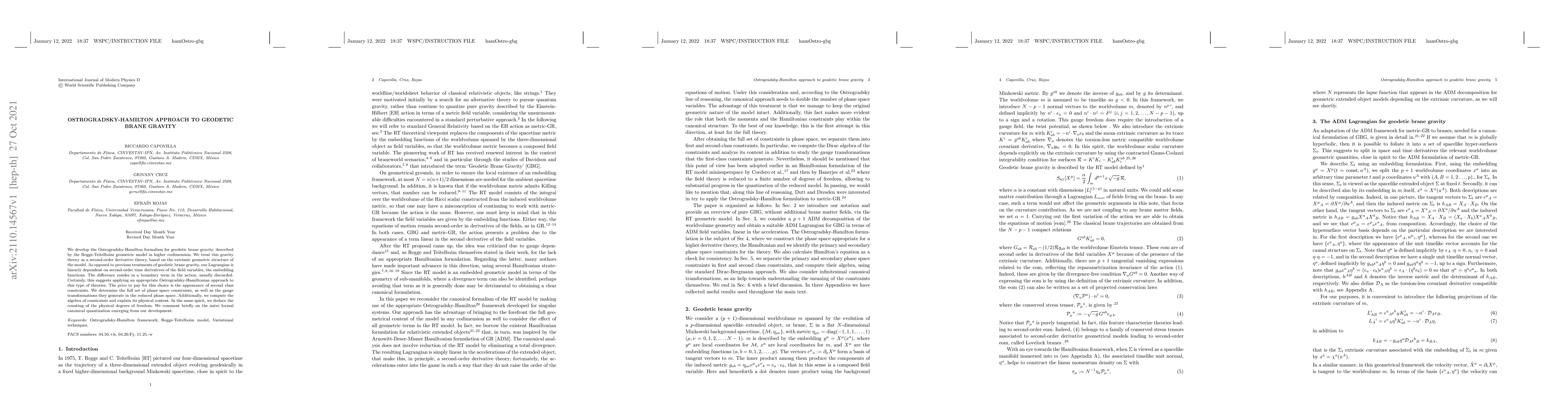 Thumbnail for Ostrogradsky-Hamilton approach to geodetic brane gravity