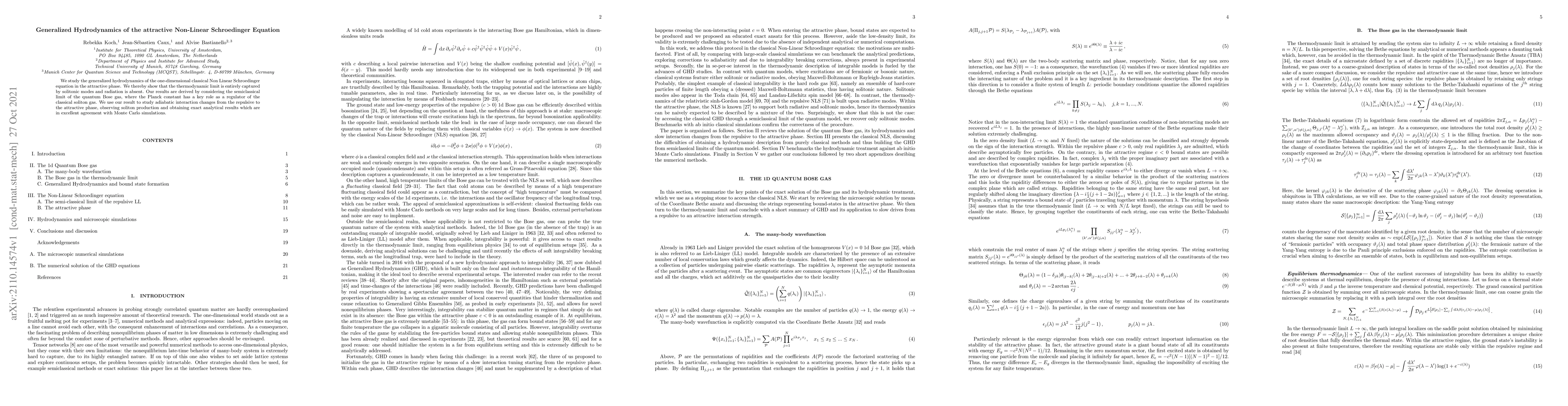 Thumbnail for Generalized Hydrodynamics of the attractive Non-Linear Schroedinger
  Equation