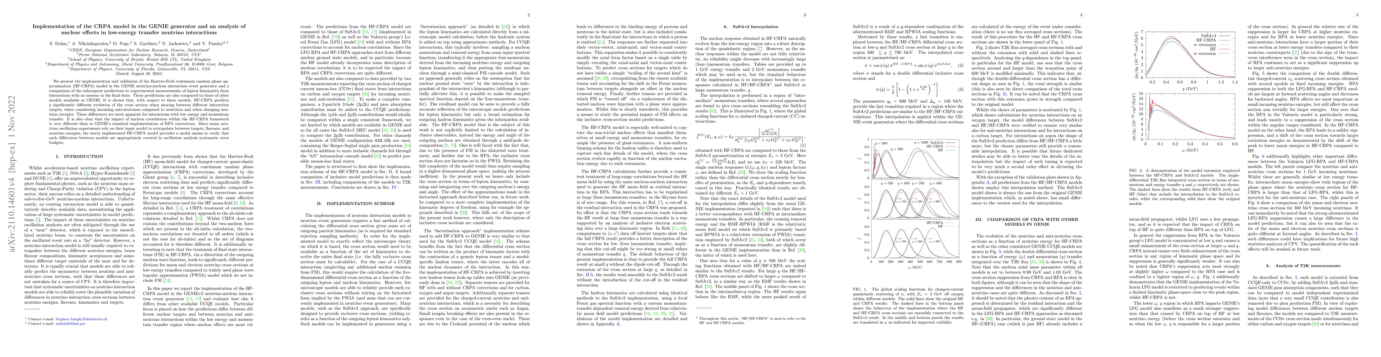 Thumbnail for Implementation of the CRPA model in the GENIE event generator and
  analysis of nuclear effects in low-energy transfer neutrino-nucleus
  interactions