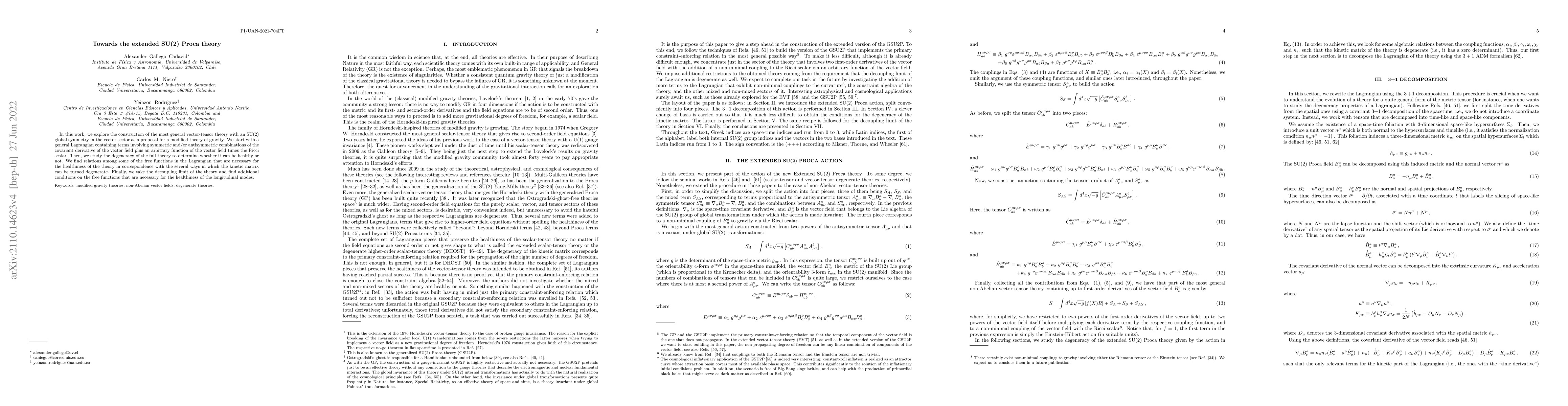 Thumbnail for Towards the extended SU(2) Proca theory