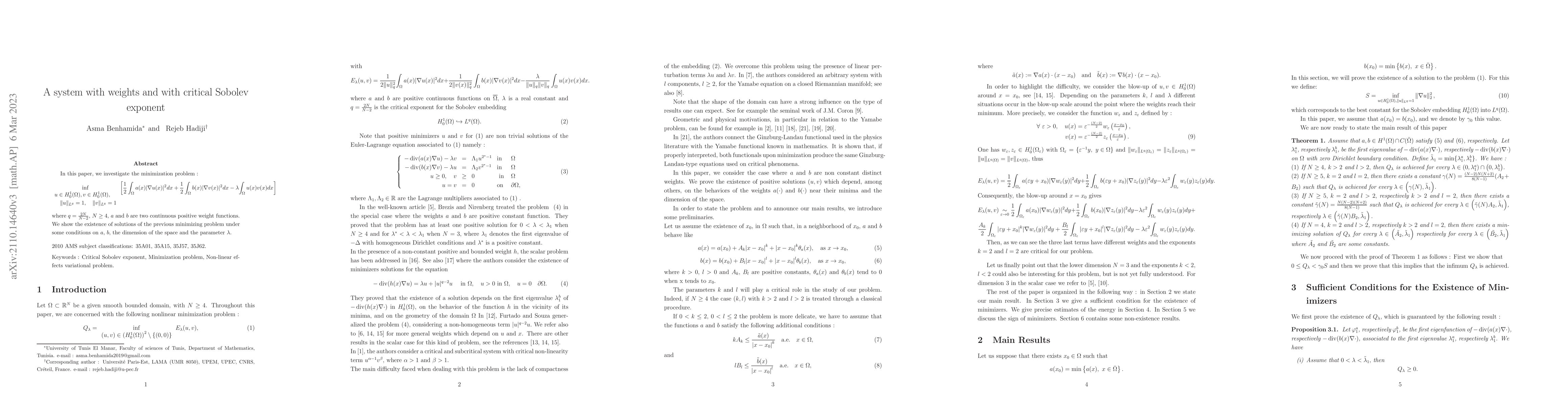 Thumbnail for A system with weights and with critical Sobolev exponent