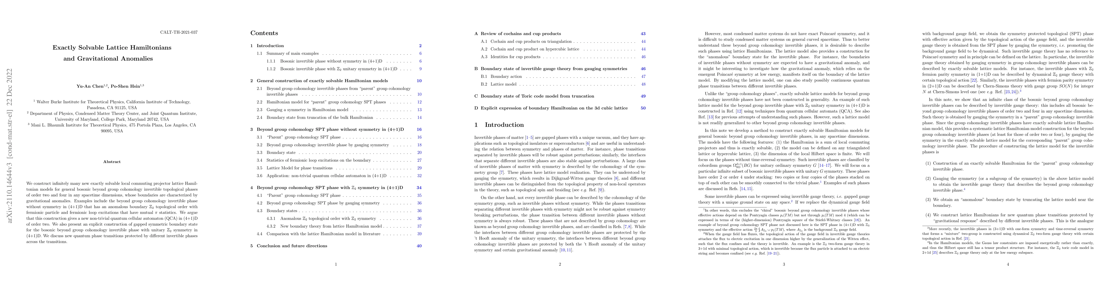Thumbnail for Exactly Solvable Lattice Hamiltonians and Gravitational Anomalies