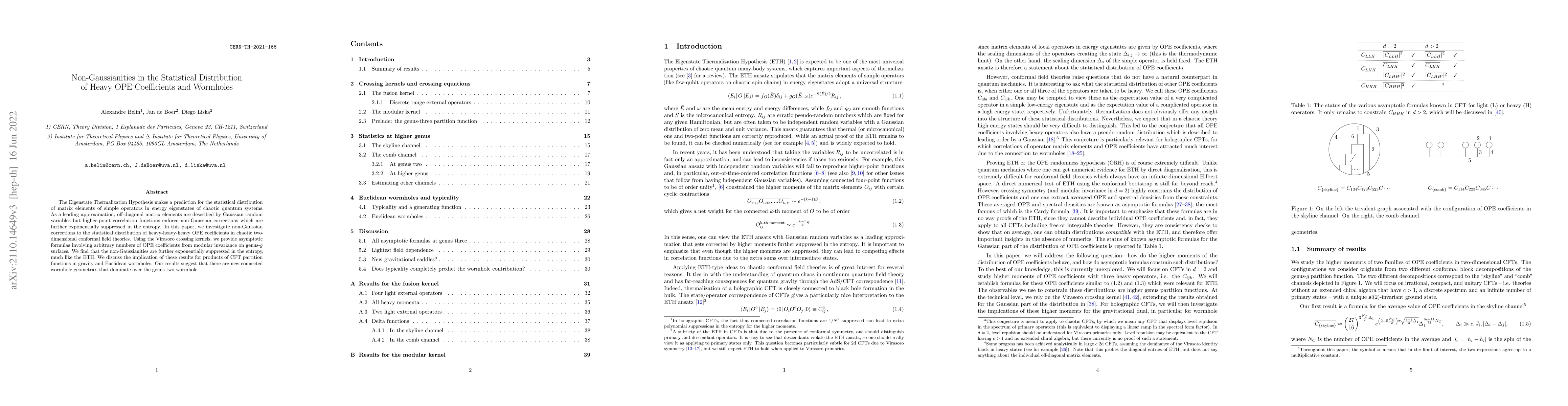 Thumbnail for Non-Gaussianities in the Statistical Distribution of Heavy OPE
  Coefficients and Wormholes