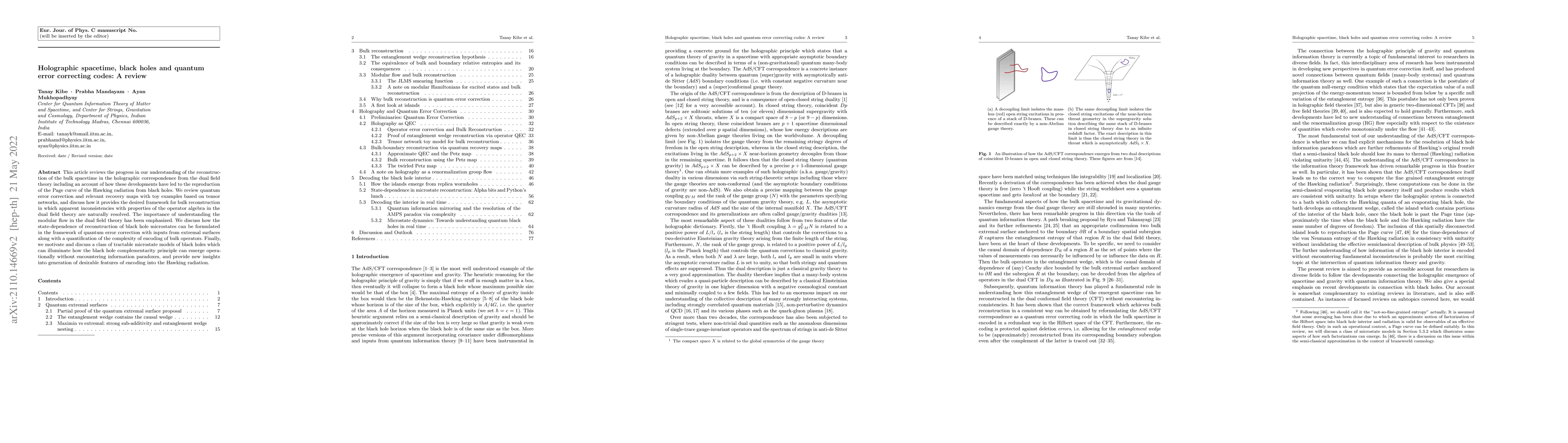 Thumbnail for Holographic spacetime, black holes and quantum error correcting codes: A
  review