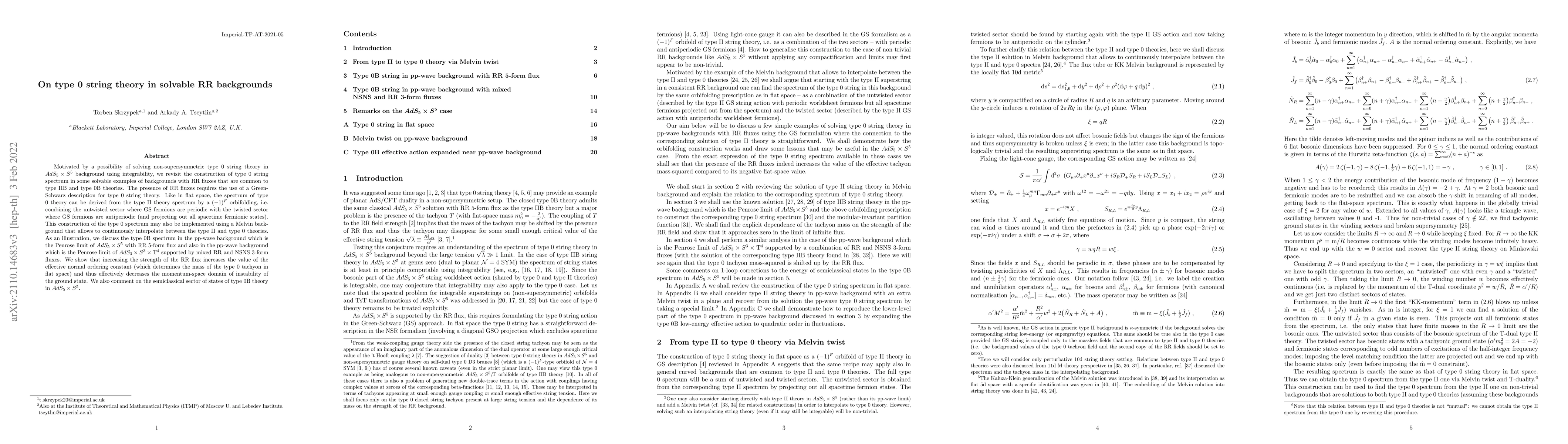 Thumbnail for On type 0 string theory in solvable RR backgrounds
