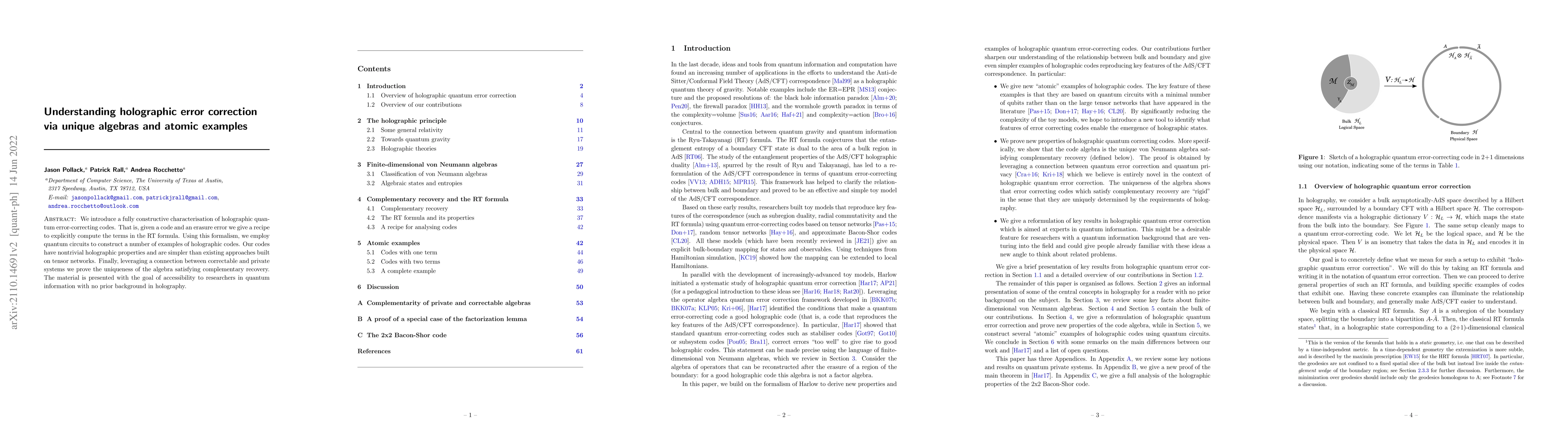 Thumbnail for Understanding holographic error correction via unique algebras and
  atomic examples