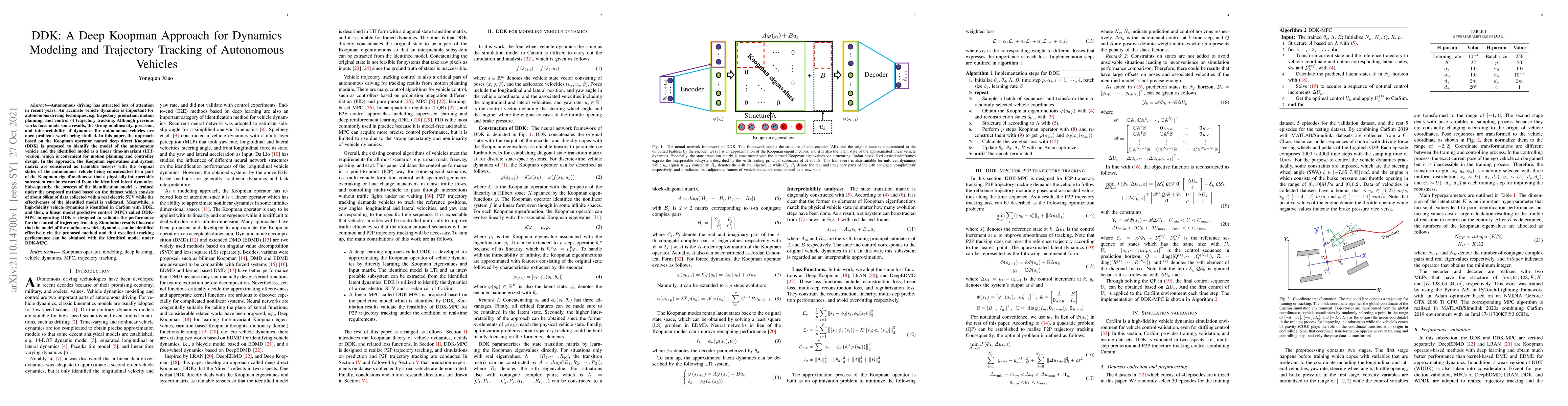 Thumbnail for DDK: A Deep Koopman Approach for Dynamics Modeling and Trajectory
  Tracking of Autonomous Vehicles
