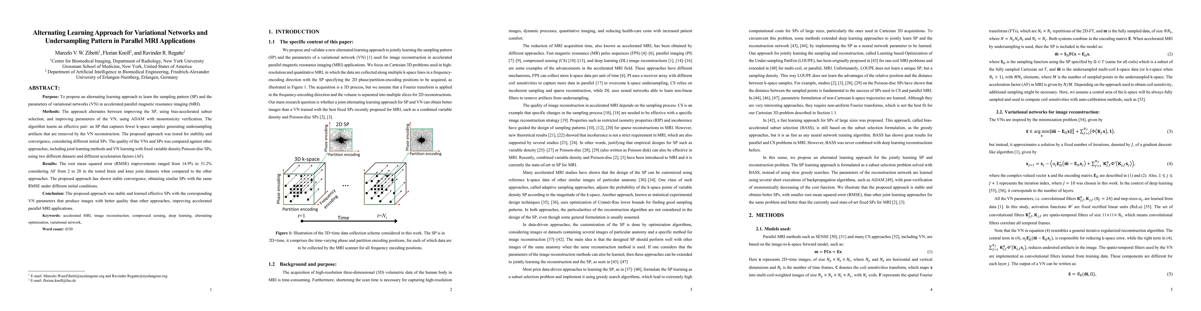 Thumbnail for Alternating Learning Approach for Variational Networks and Undersampling
  Pattern in Parallel MRI Applications