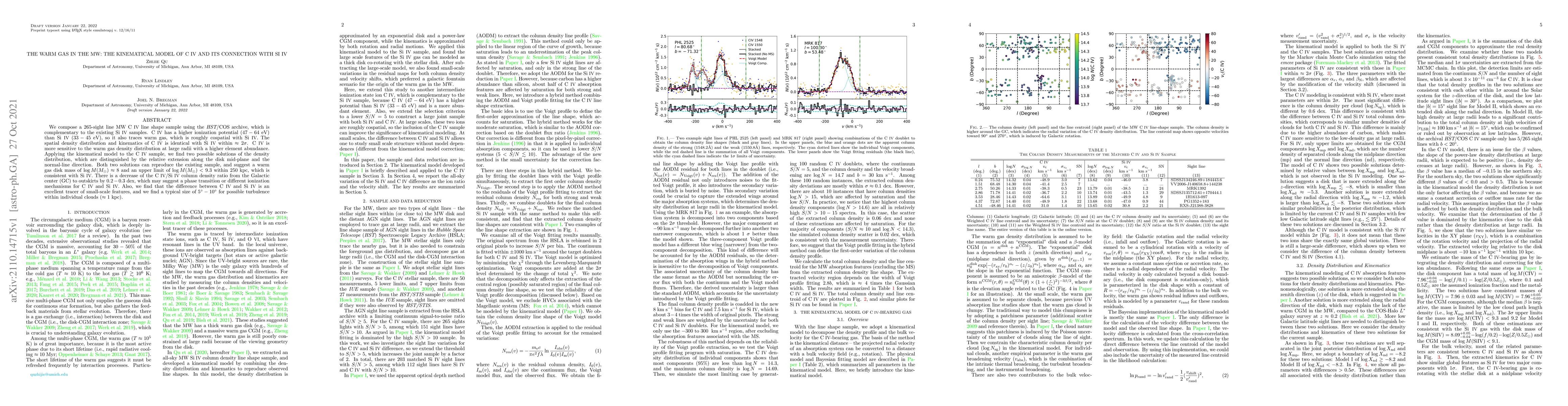 Thumbnail for The Warm Gas in the MW: the Kinematical Model of C IV and its Connection
  with Si IV