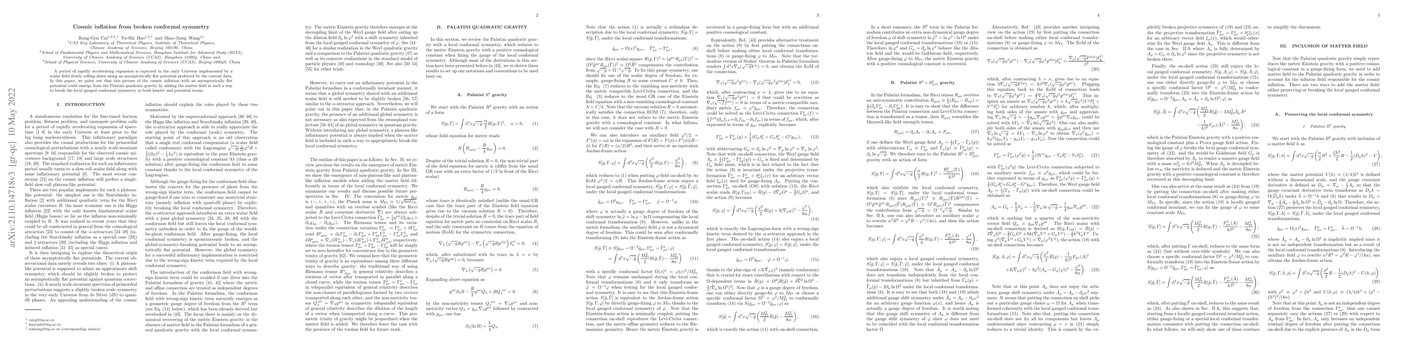 Thumbnail for Cosmic inflation from broken conformal symmetry