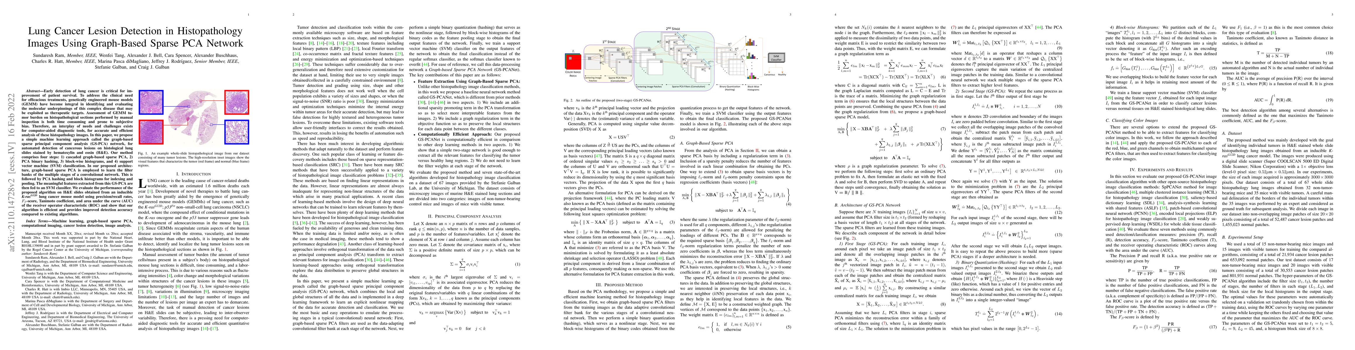 Thumbnail for Lung Cancer Lesion Detection in Histopathology Images Using Graph-Based
  Sparse PCA Network