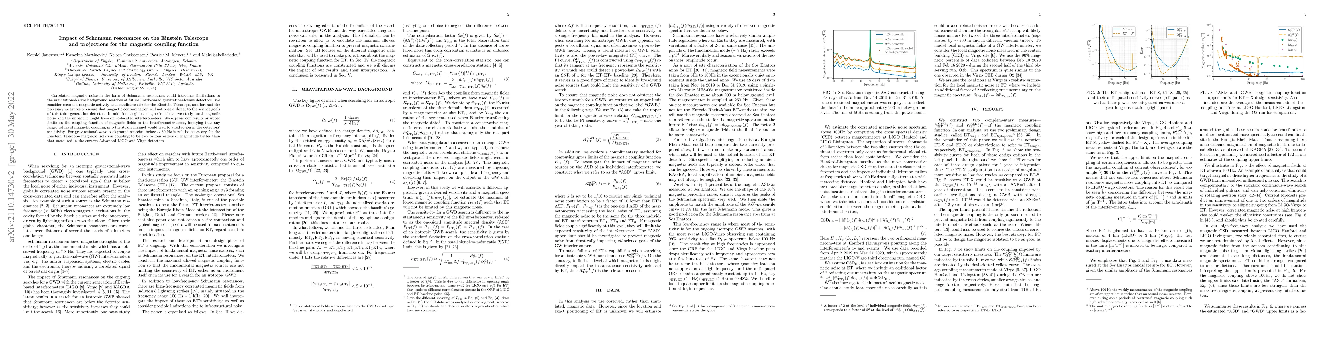Thumbnail for Impact of Schumann resonances on the Einstein Telescope and projections
  for the magnetic coupling function