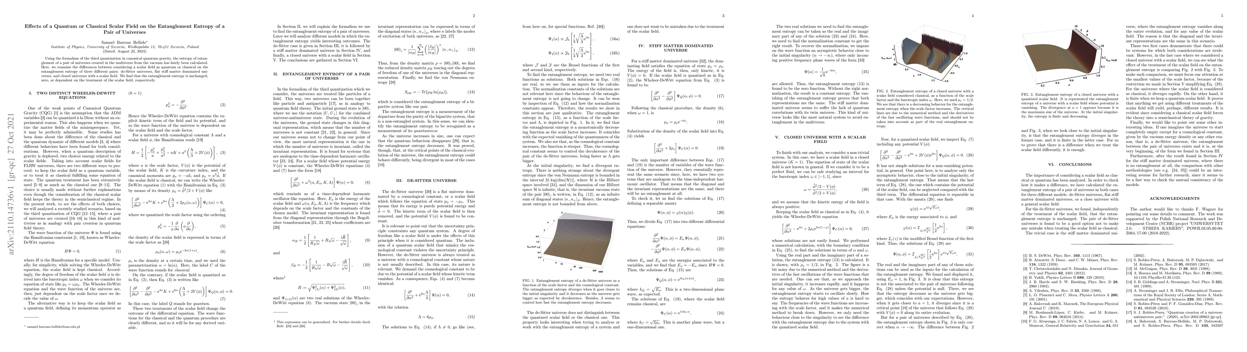 Thumbnail for Effects of a Quantum or Classical Scalar Field on the Entanglement
  Entropy of a Pair of Universes