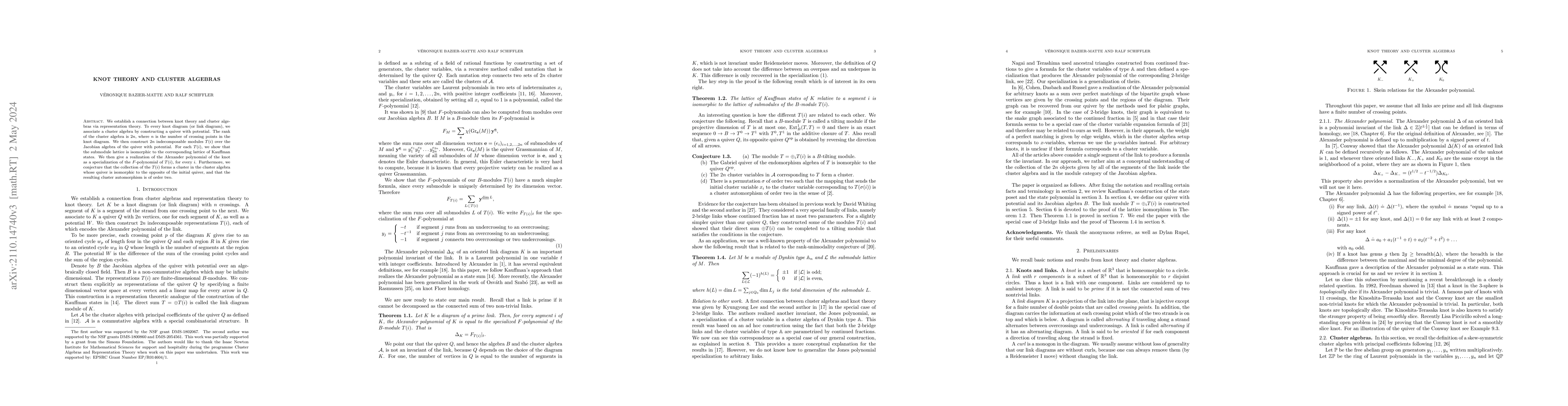 Thumbnail for Knot theory and cluster algebras