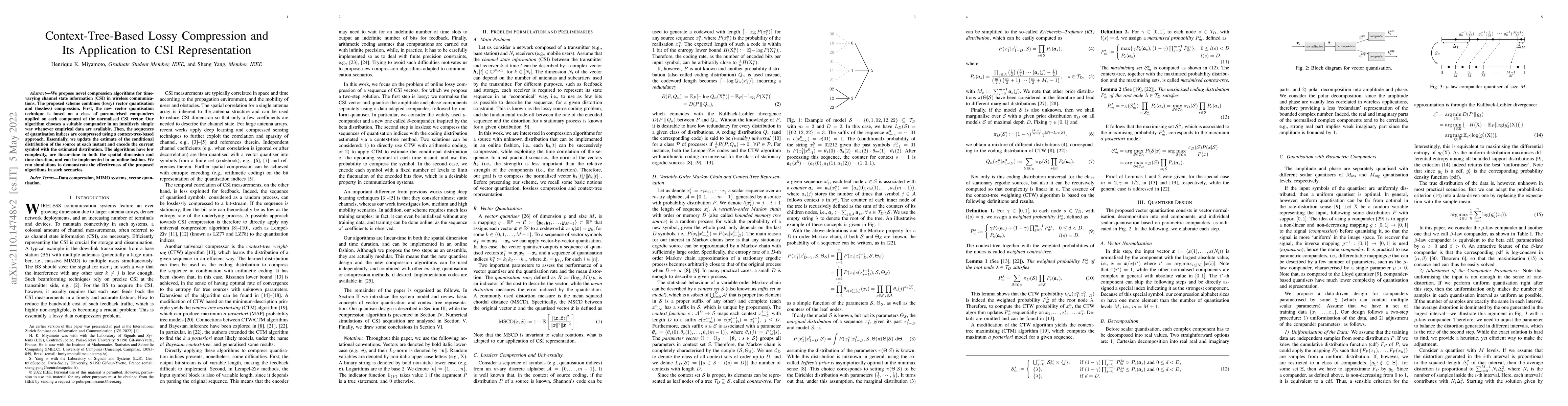 Thumbnail for Context-Tree-Based Lossy Compression and Its Application to CSI
  Representation