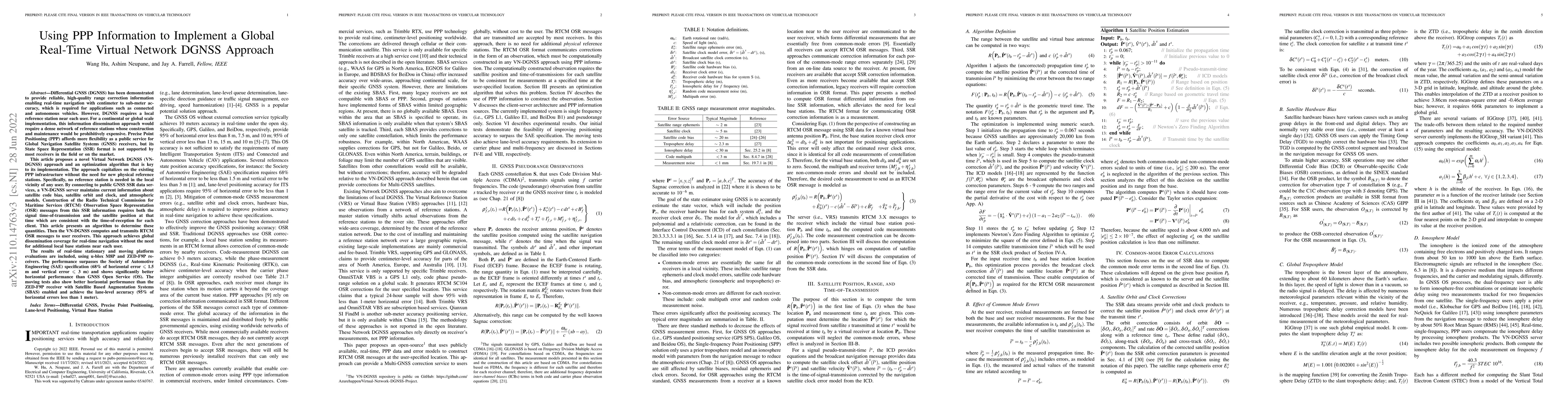 Thumbnail for Using PPP Information to Implement a Global Real-Time Virtual Network
  DGNSS Approach