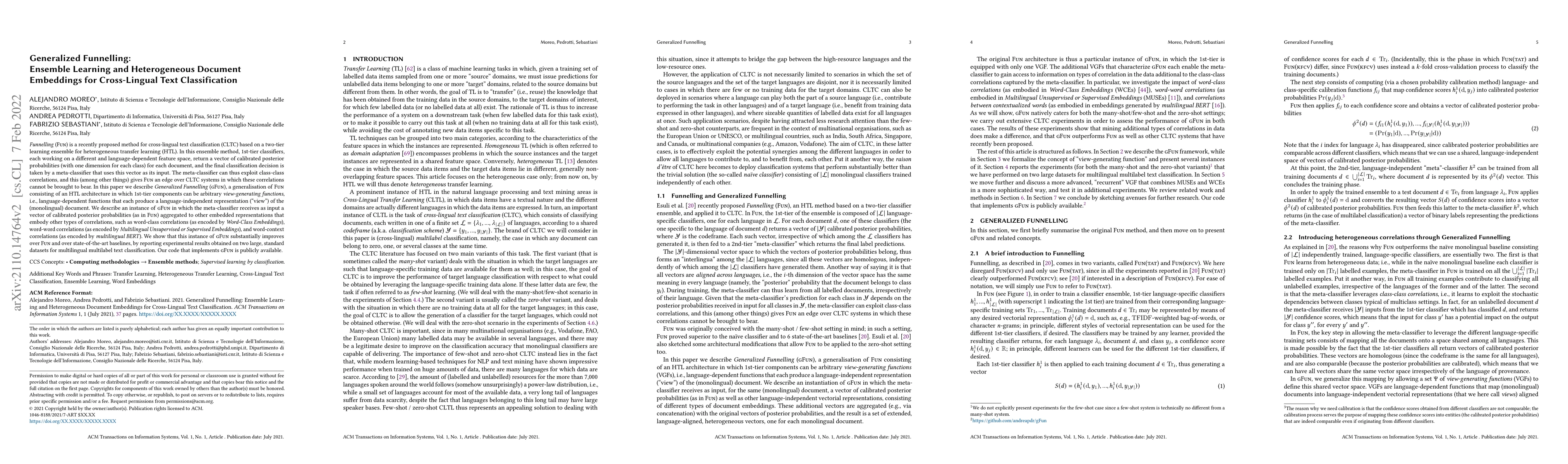 Thumbnail for Generalized Funnelling: Ensemble Learning and Heterogeneous Document
  Embeddings for Cross-Lingual Text Classification