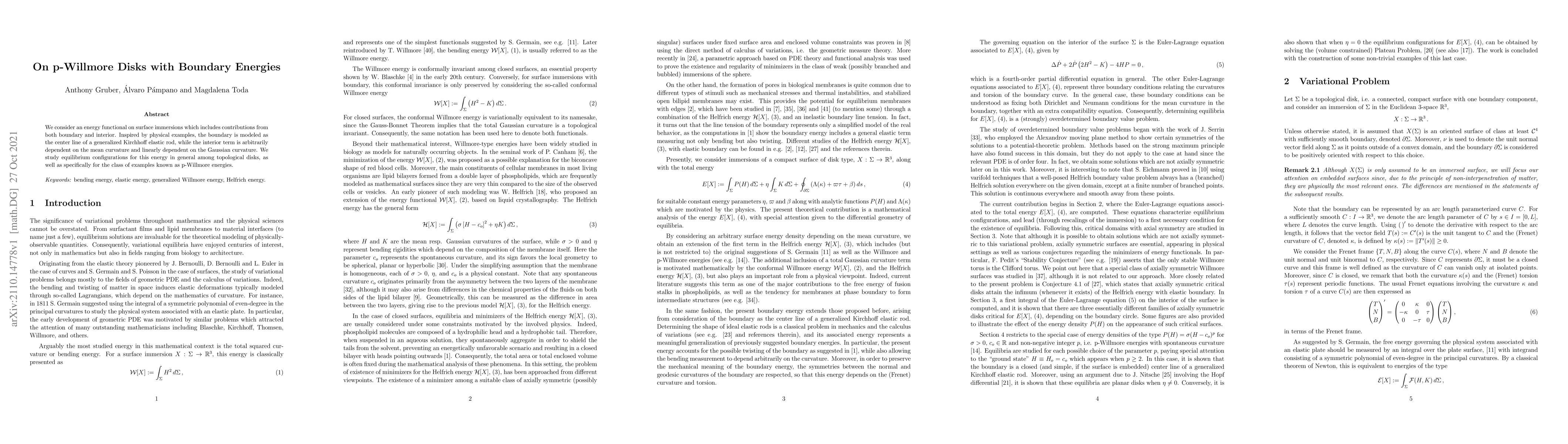 Thumbnail for On p-Willmore Disks with Boundary Energies