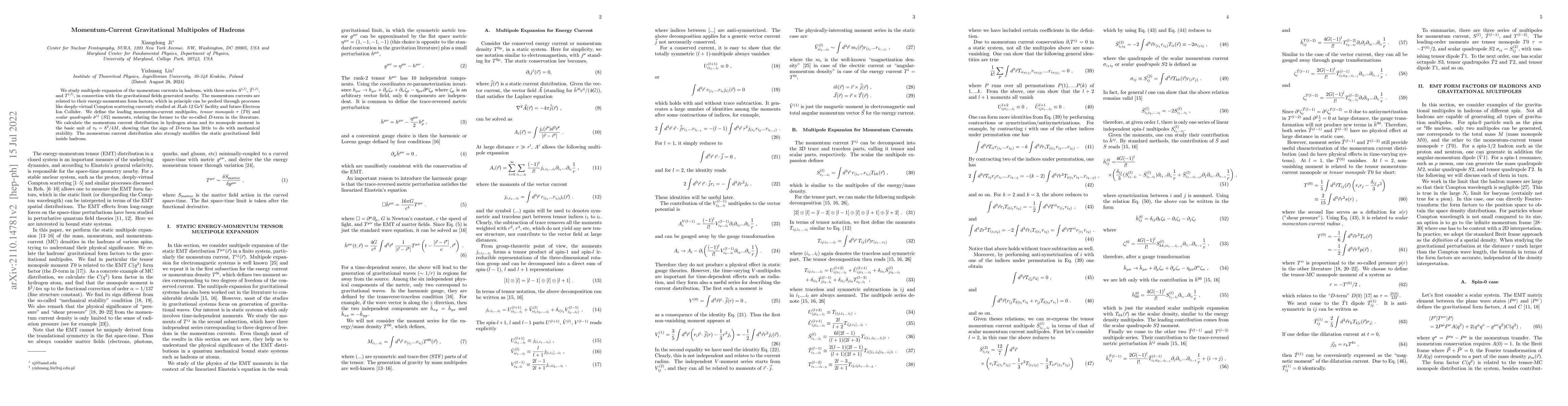 Thumbnail for Momentum-Current Gravitational Multipoles of Hadrons