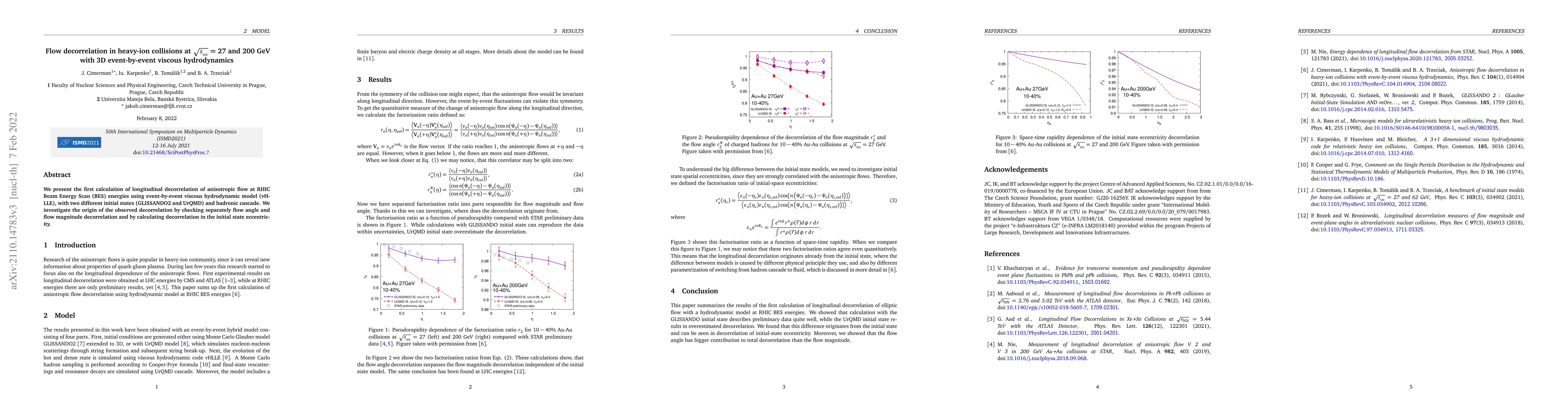 Thumbnail for Flow decorrelation in heavy-ion collisions at $\sqrt{s_{_{\rm NN}}}$=27
  and 200 GeV with 3D event-by-event viscous hydrodynamics