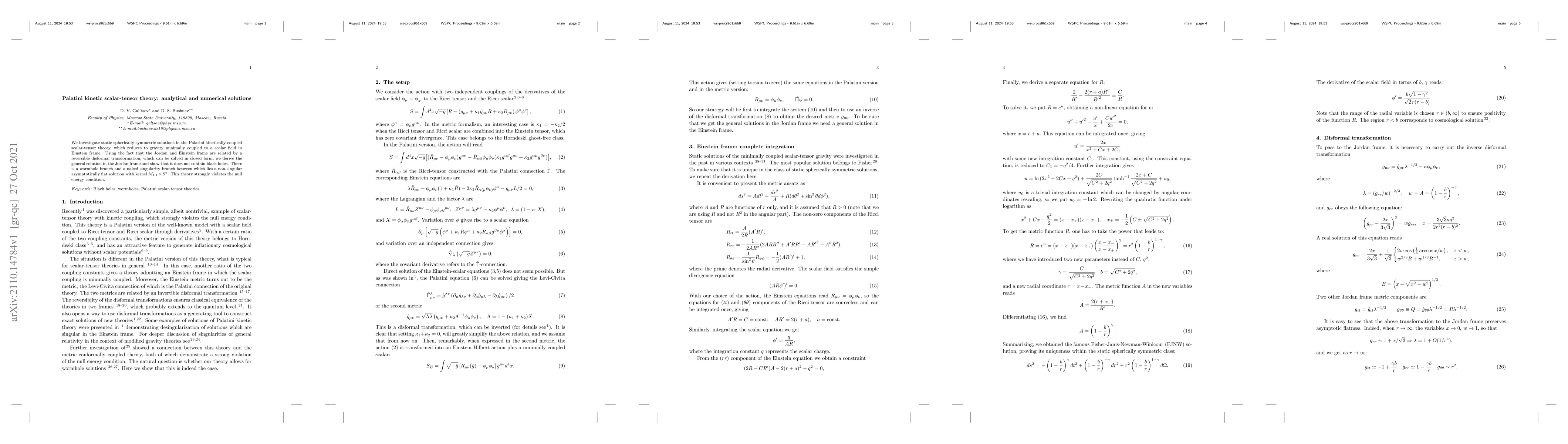 Thumbnail for Palatini kinetic scalar-tensor theory: analytical and numerical
  solutions