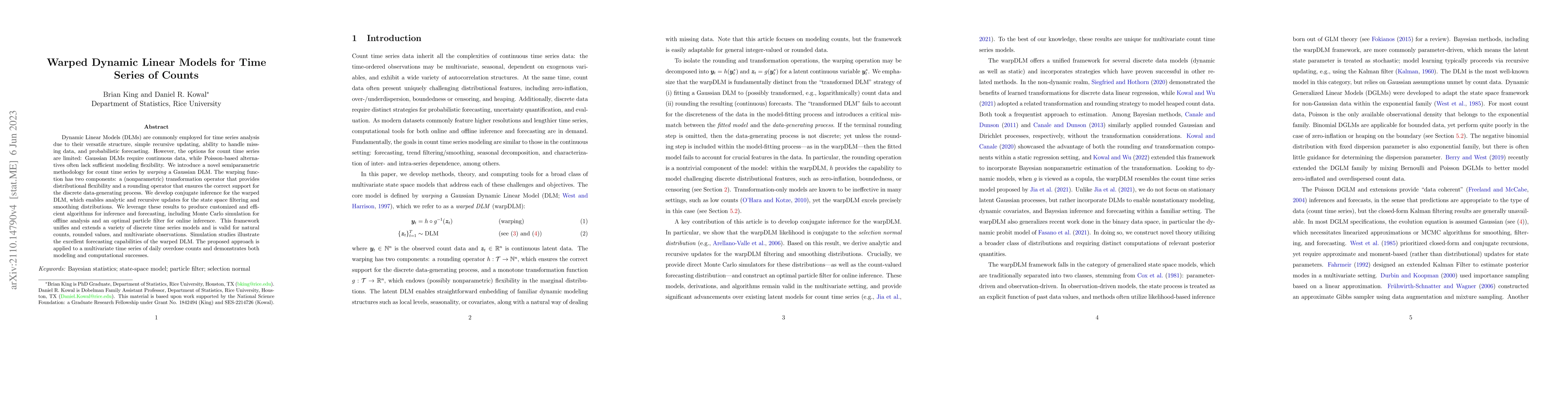 Thumbnail for Warped Dynamic Linear Models for Time Series of Counts
