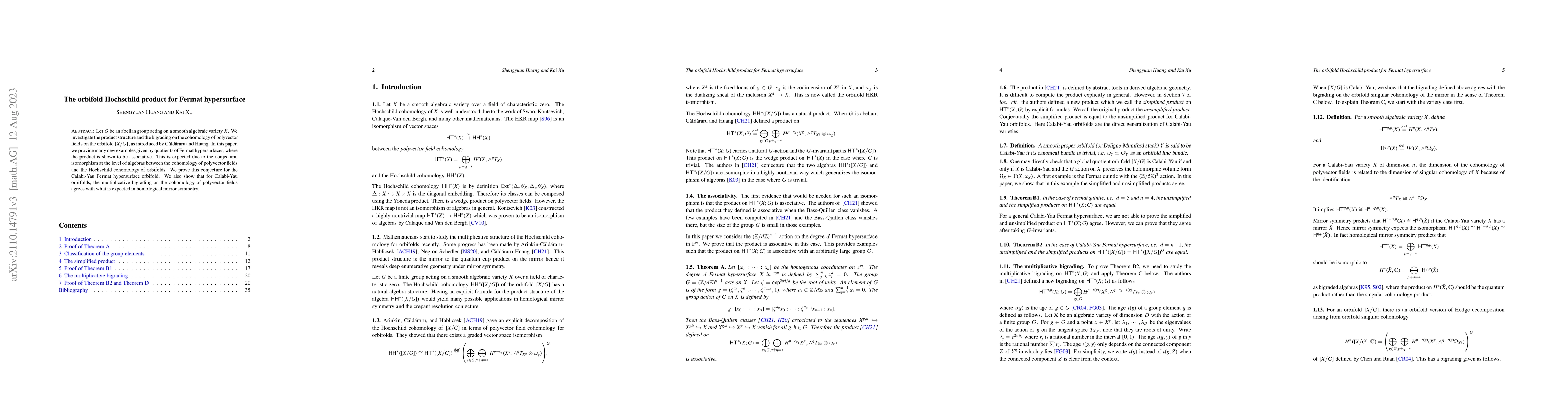 Thumbnail for The orbifold Hochschild product for Fermat hypersurface