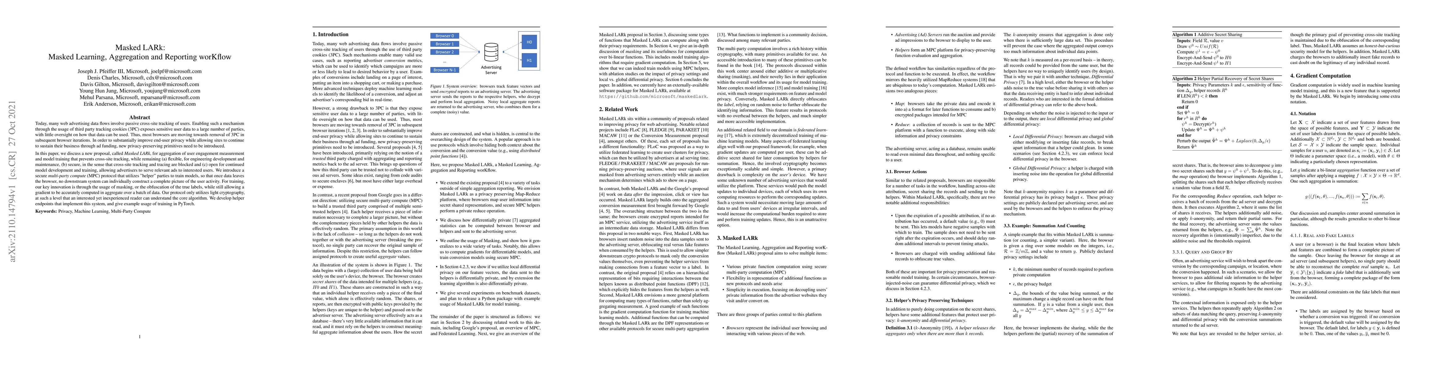 Thumbnail for Masked LARk: Masked Learning, Aggregation and Reporting worKflow