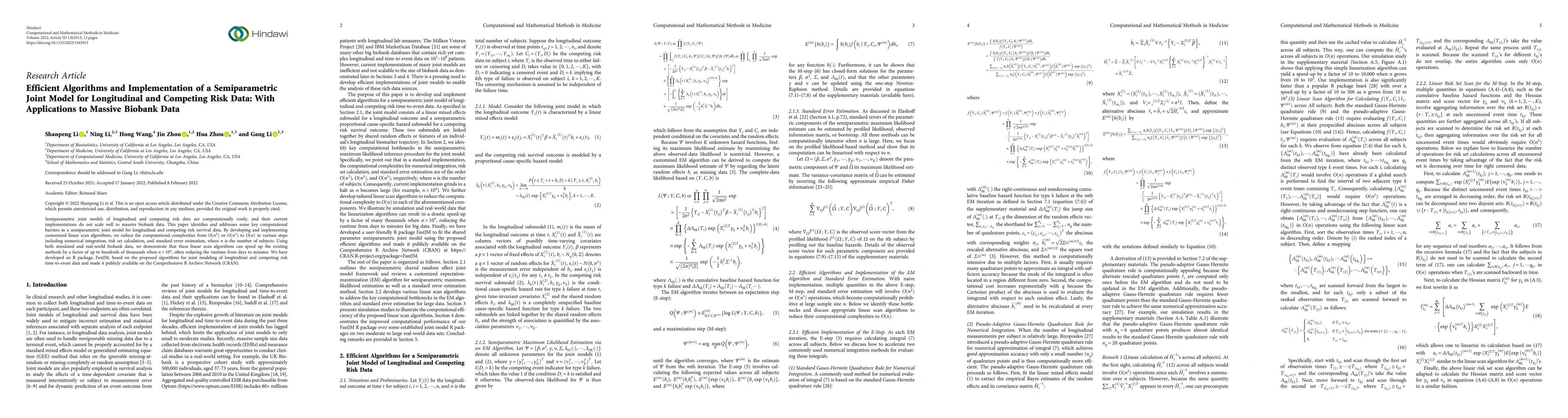 Thumbnail for Efficient Algorithms and Implementation of a Semiparametric Joint Model
  for Longitudinal and Competing Risks Data: With Applications to Massive
  Biobank Data