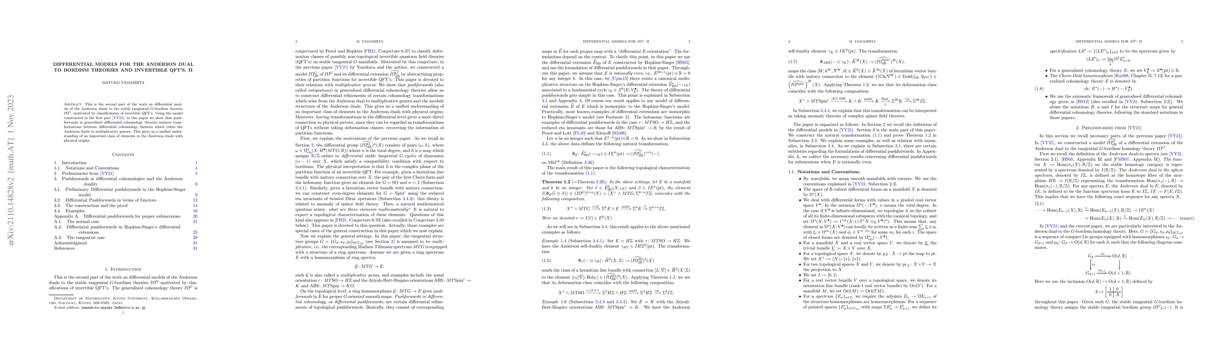 Thumbnail for Differential models for the Anderson dual to bordism theories and
  invertible QFT's, II