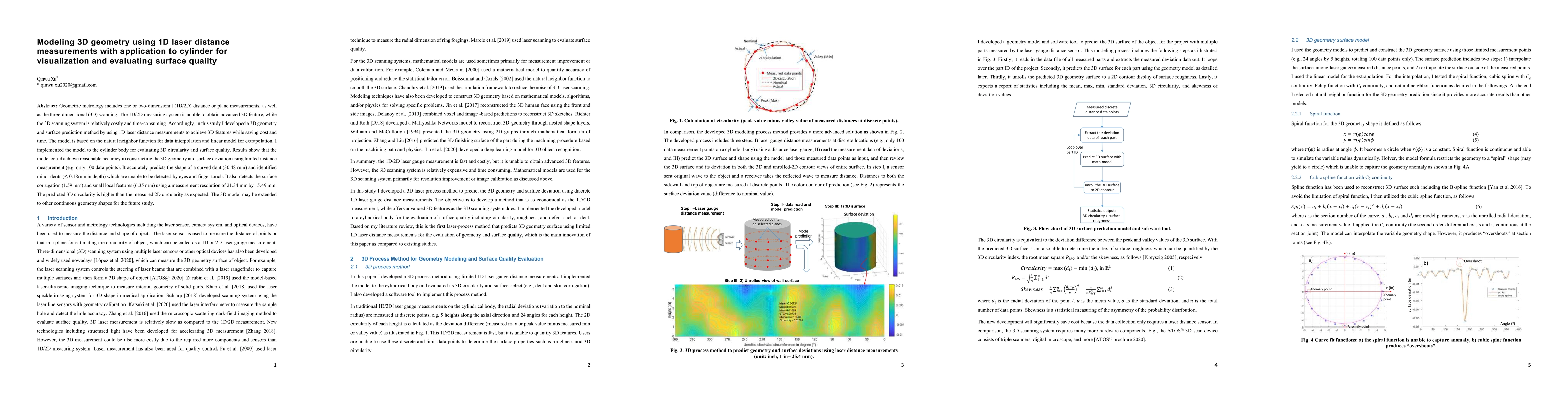 Thumbnail for Modeling 3D geometry using 1D laser distance measurements with
  application to cylinder for visualization and evaluating surface quality