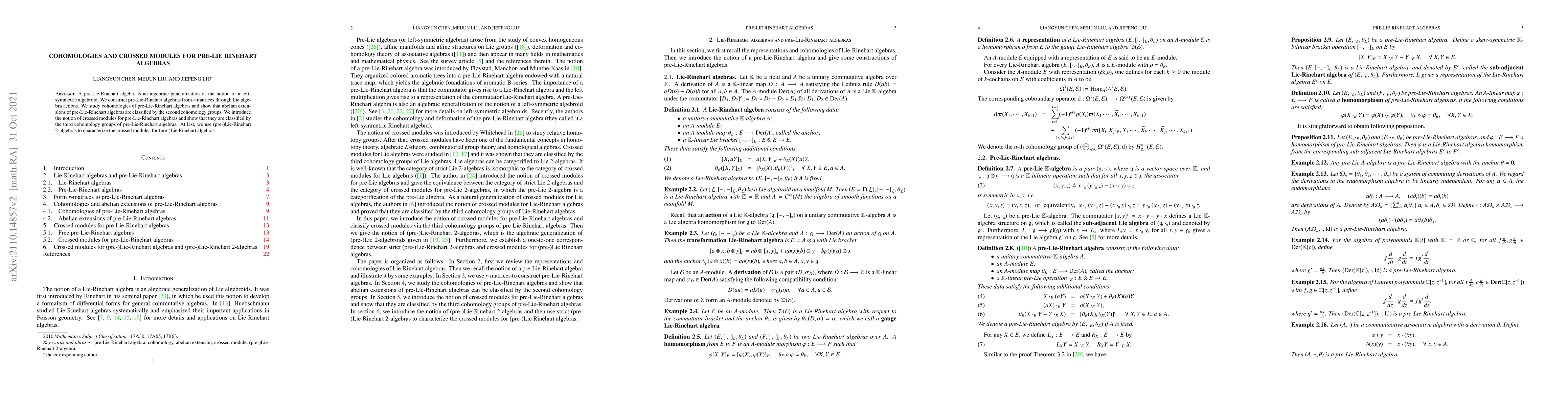 Thumbnail for Cohomologies and crossed modules for pre-Lie Rinehart algebras
