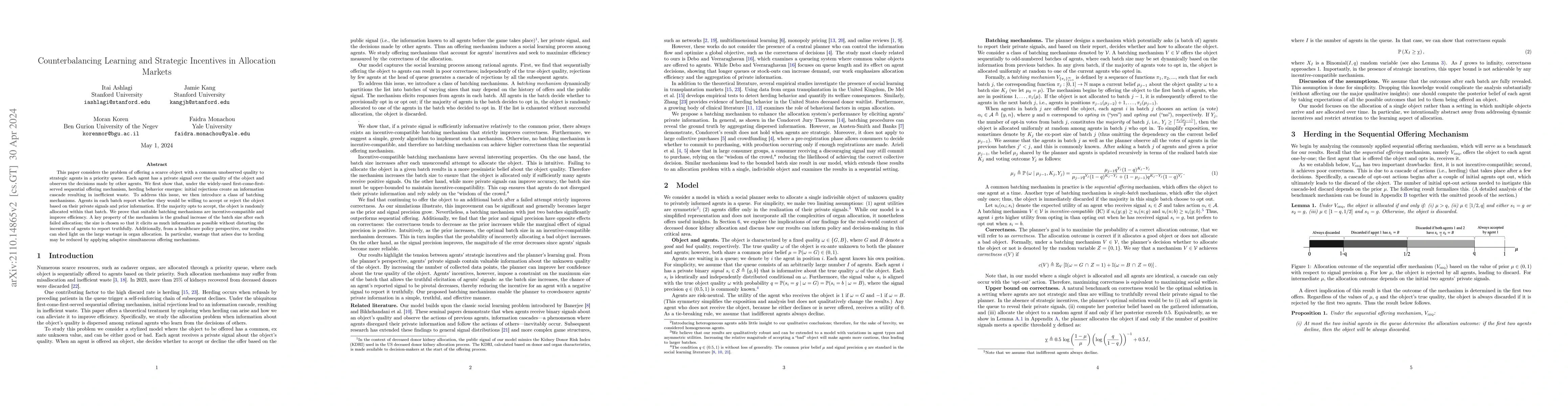 Thumbnail for Counterbalancing Learning and Strategic Incentives in Allocation Markets