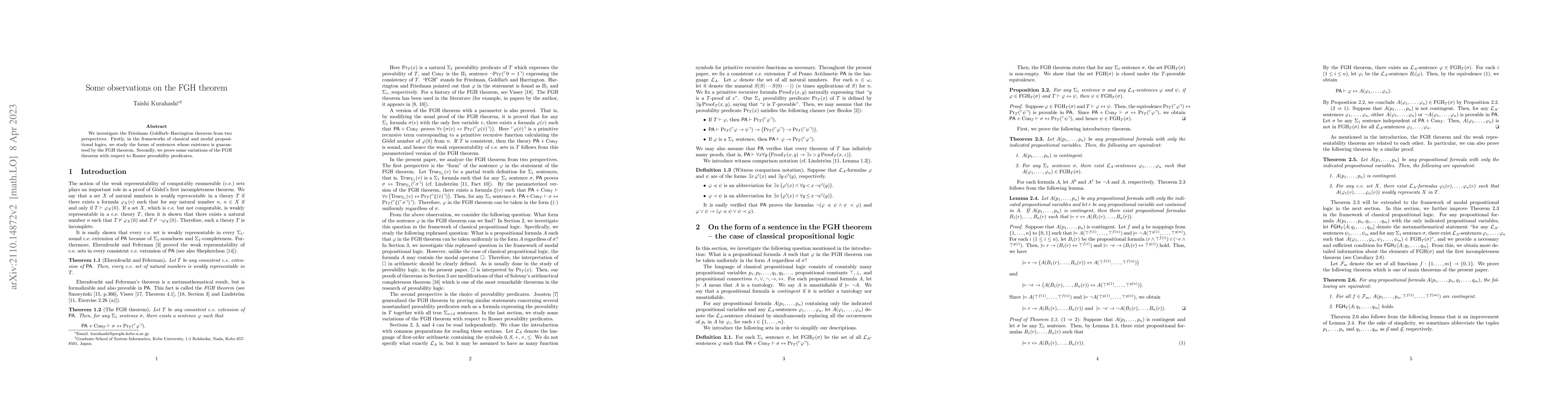 Thumbnail for Some observations on the FGH theorem