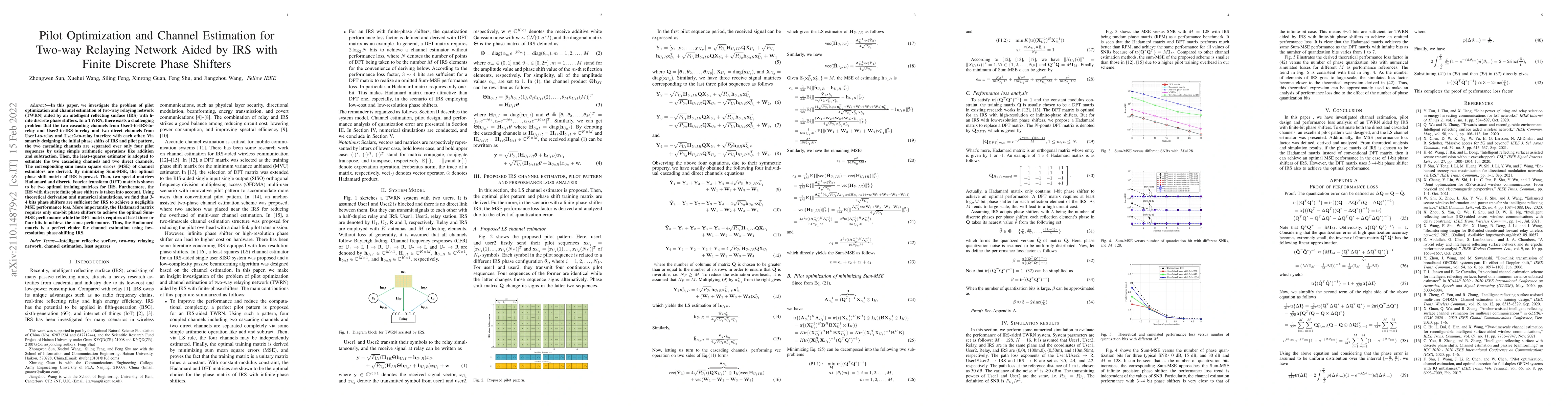 Thumbnail for Pilot Optimization and Channel Estimation for Two-way Relaying Network
  Aided by IRS with Finite Discrete Phase Shifters