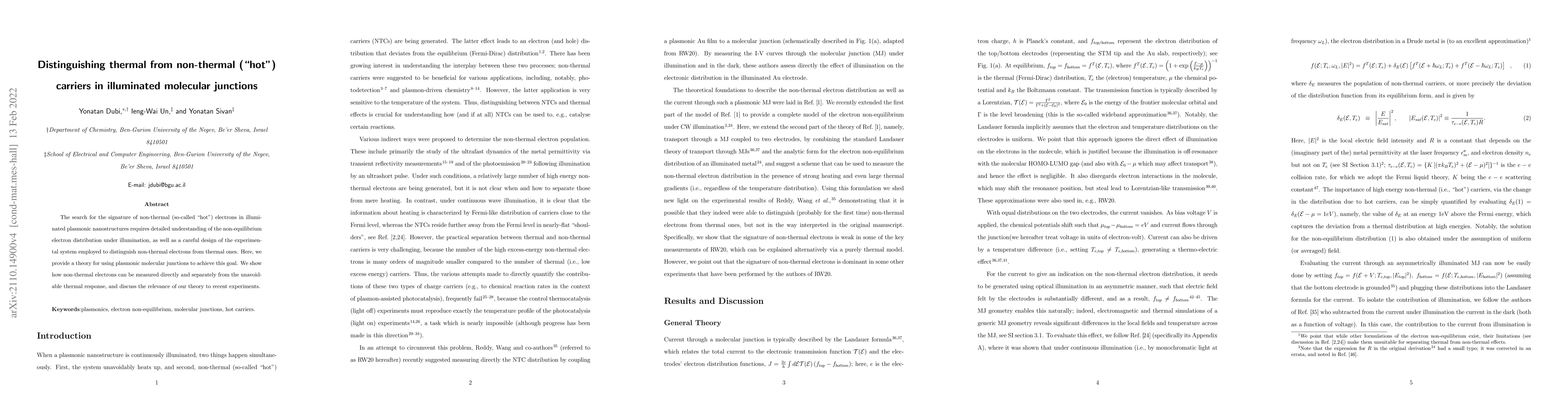 Thumbnail for Distinguishing thermal from non-thermal ("hot") carries in illuminated
  molecular junctions