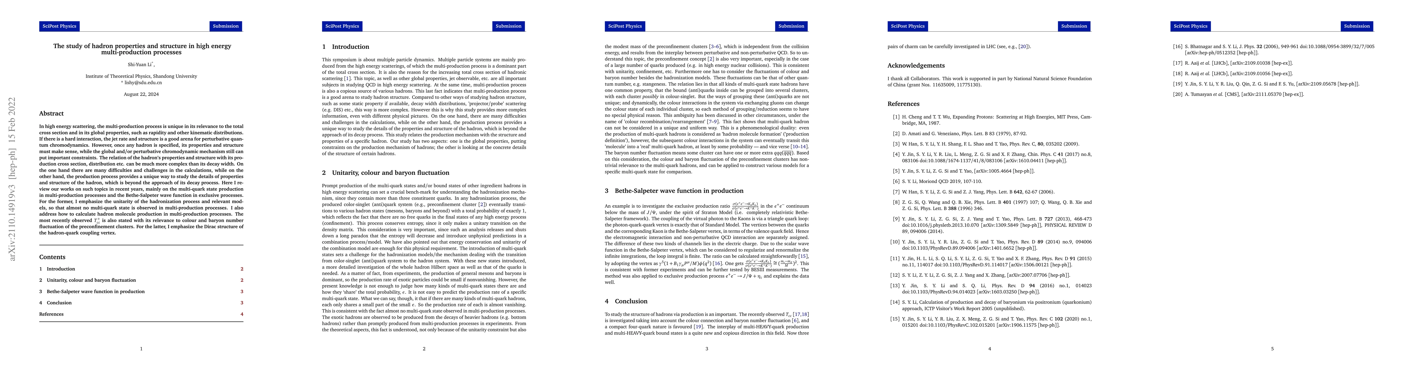 Thumbnail for Study hadron property and structure in high energy multiproduction
  process