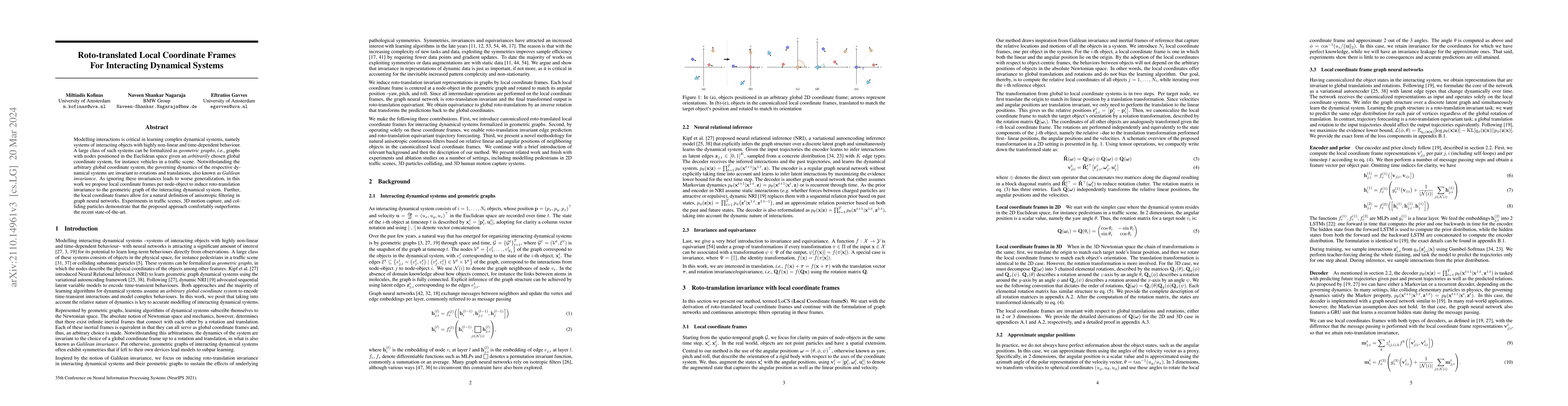 Thumbnail for Roto-translated Local Coordinate Frames For Interacting Dynamical
  Systems