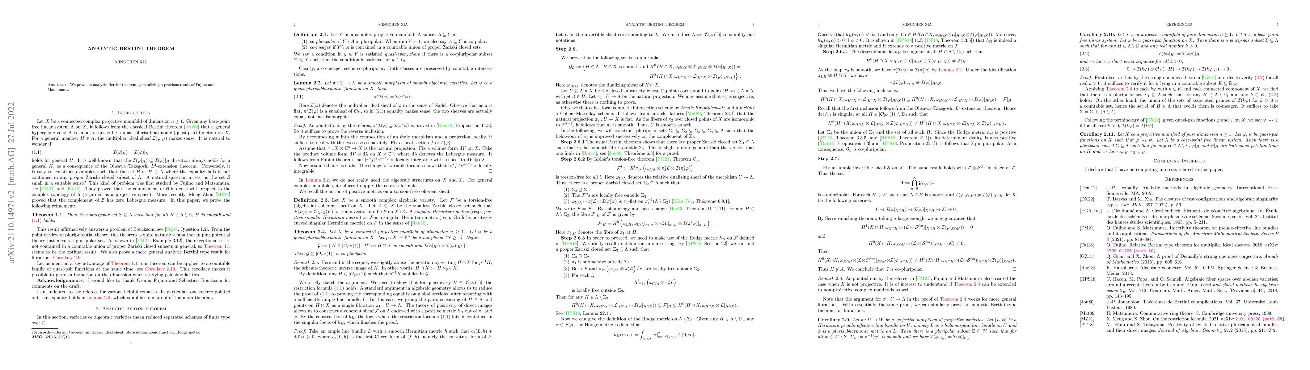 Thumbnail for Analytic Bertini theorem