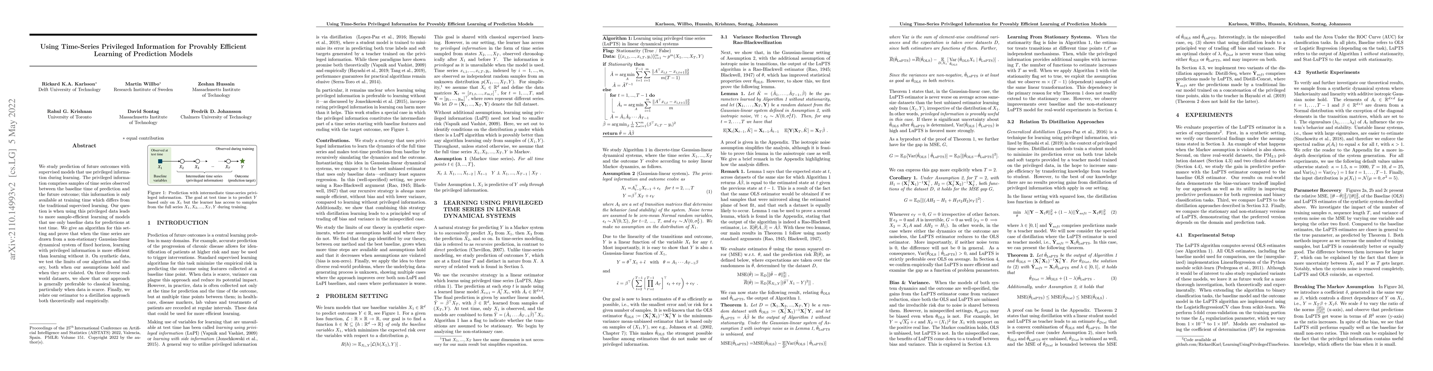 Thumbnail for Using Time-Series Privileged Information for Provably Efficient Learning
  of Prediction Models