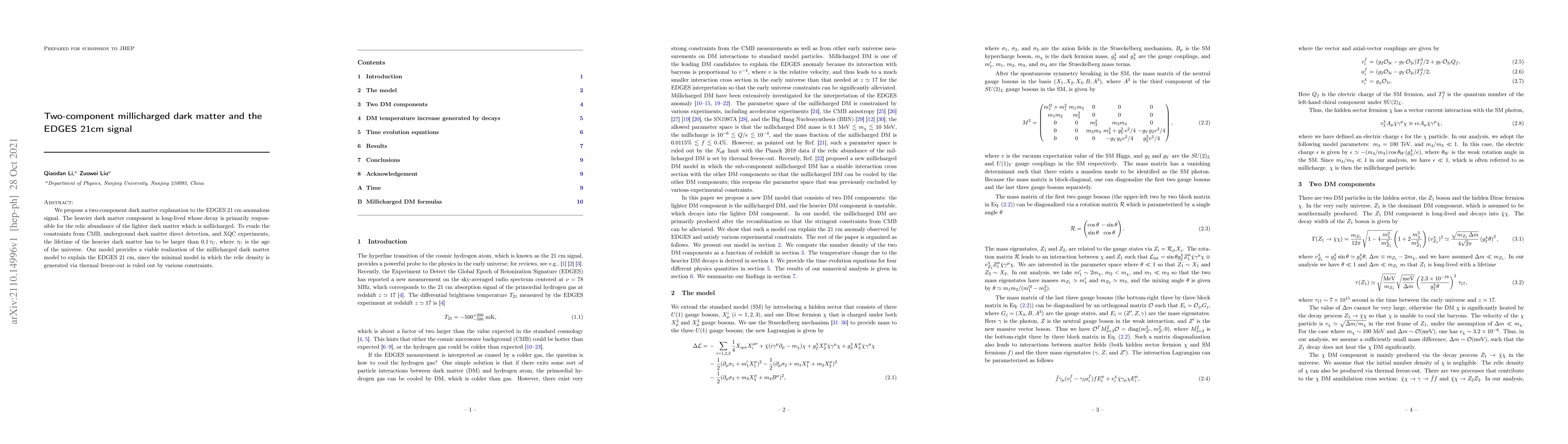 Thumbnail for Two-component millicharged dark matter and the EDGES 21cm signal
