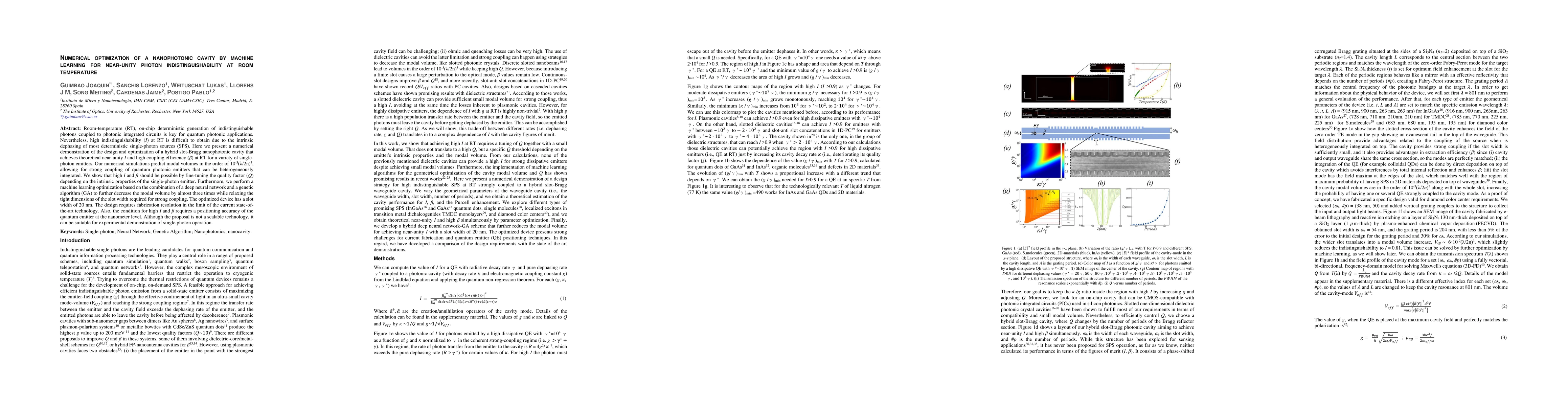 Thumbnail for Numerical optimization of a nanophotonic cavity by machine learning for
  near-unity photon indistinguishability at room temperature