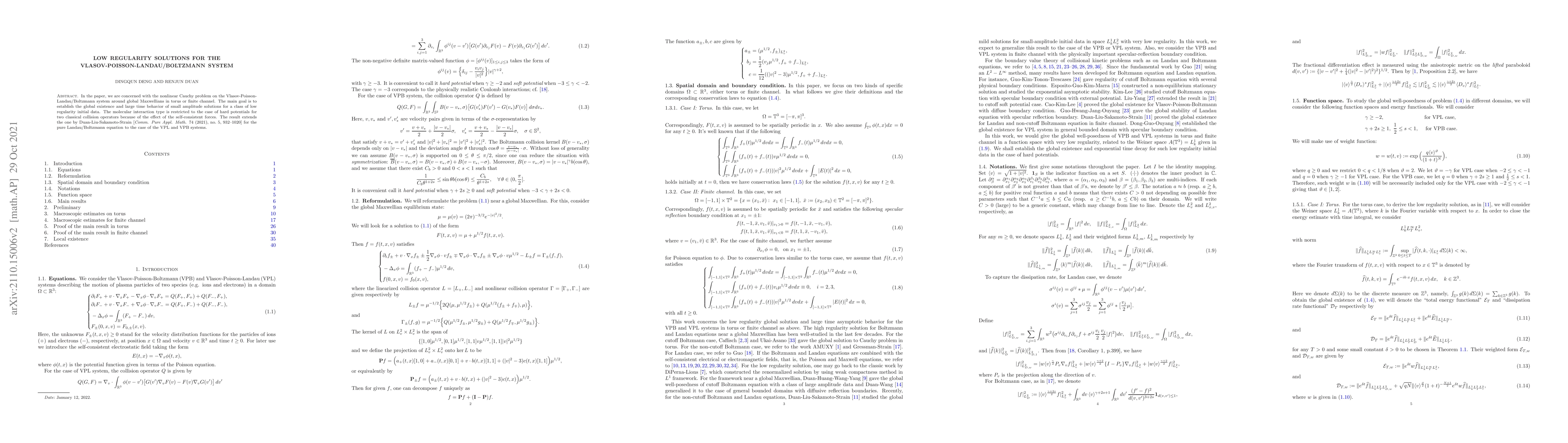 Thumbnail for Low Regularity Solutions for the Vlasov-Poisson-Landau/Boltzmann System