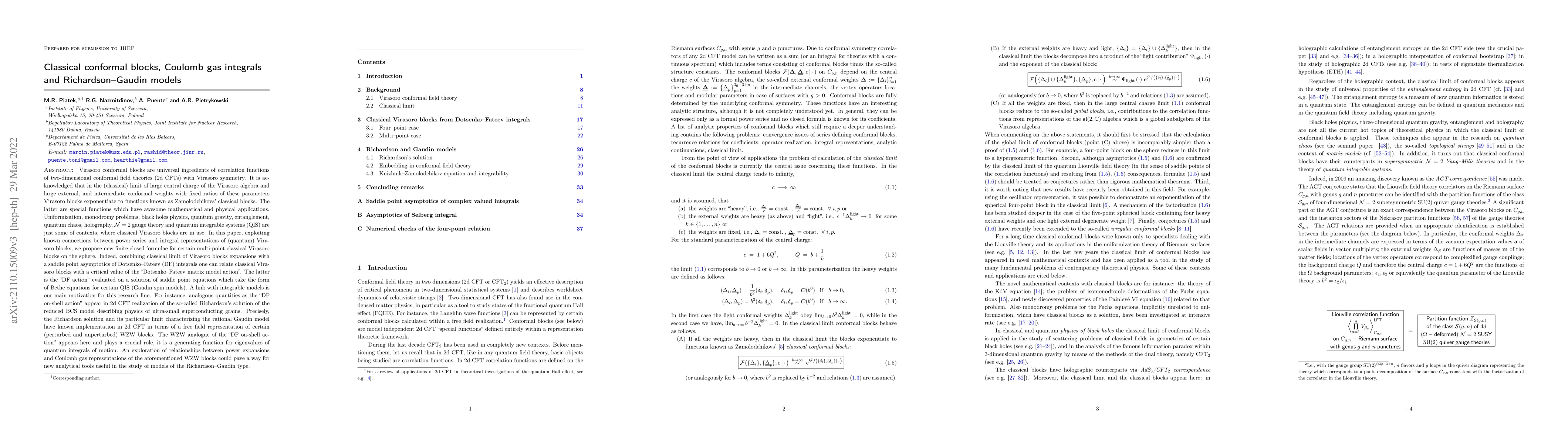 Thumbnail for Classical conformal blocks, Coulomb gas integrals and Richardson-Gaudin
  models